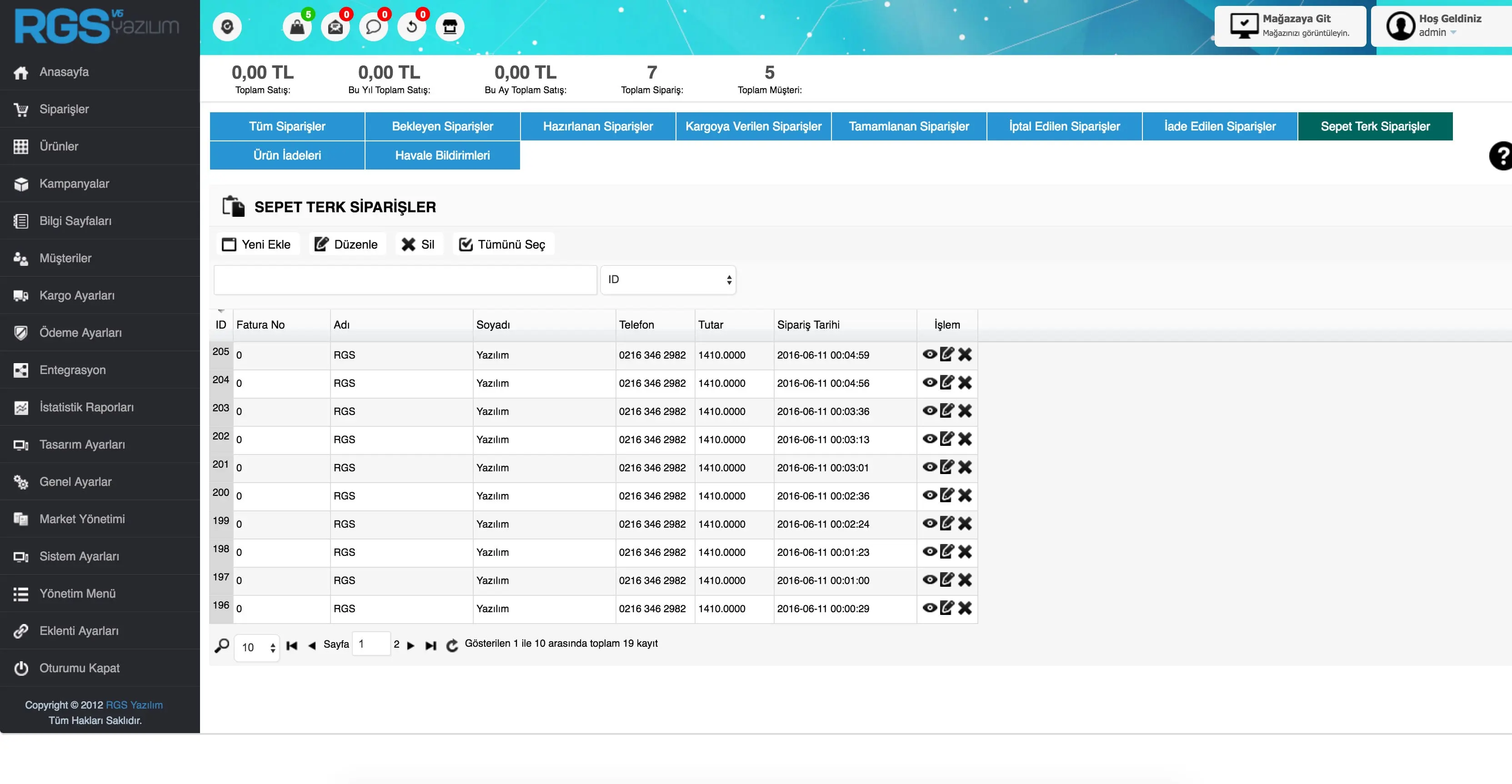 Hatalı Siparişler (Sepet Terk Siparişler)
